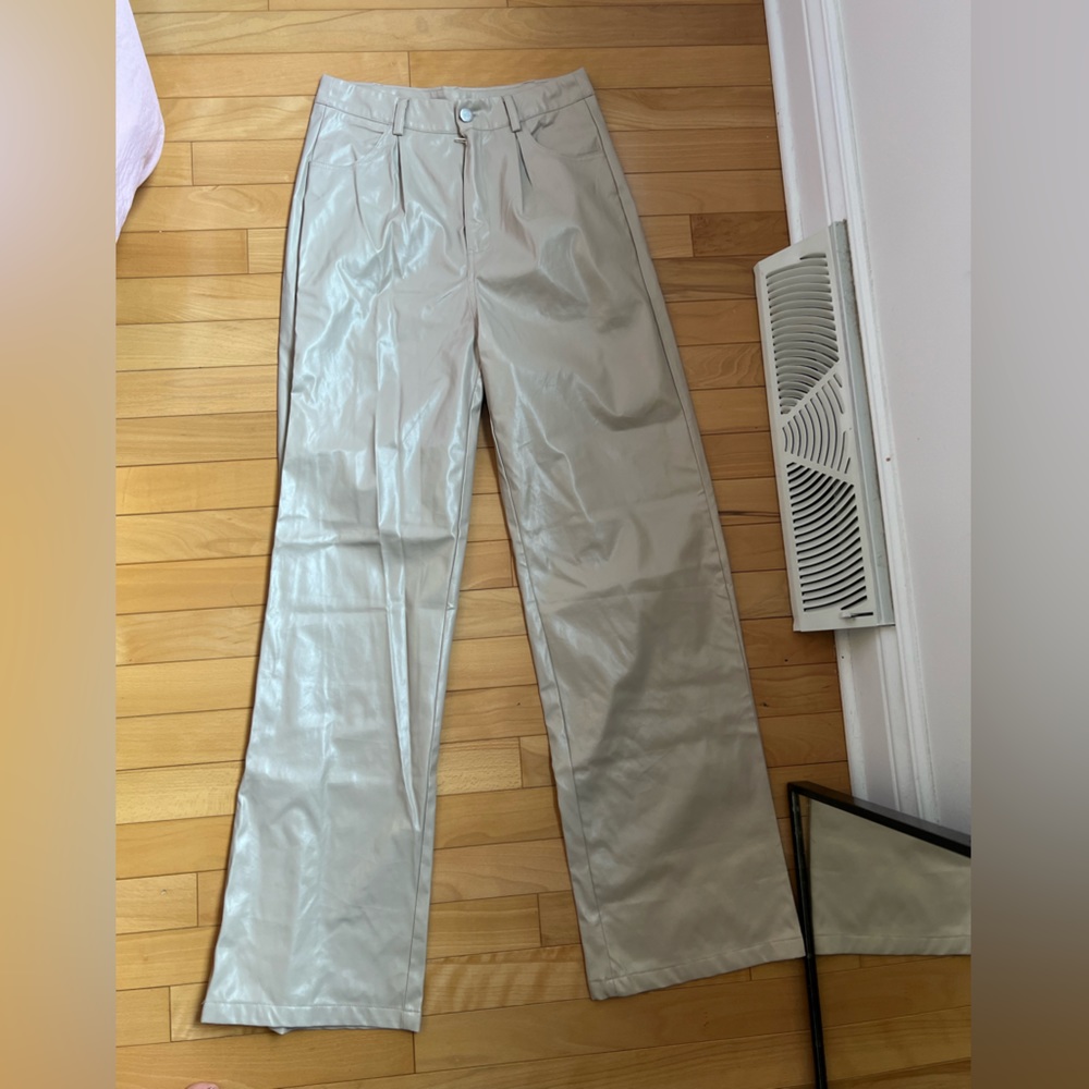 Beige leather pants